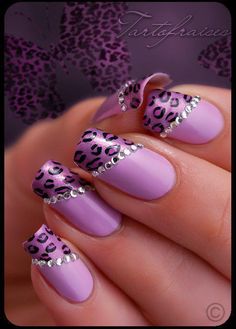 Purple nail art Pink Leopard Nails, Nails Cheetah, Leopard Nail Art, Print Nail Art, Cheetah Nail Designs, French Manicures, Fashion French, Purple Nail Art, Nail Painting