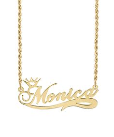 Show your feminine side with our delicate Personalized Name Crown Necklace perfect for everyday wear. It comes in either: Silver Plated Gold Plated Sterling Silver or 14K Gold Over Sterling Silver finished with a fine polish. It can be personalized with a name of up to 10 Characters (Letters only NO numbers or special characters). All necklaces come with the Default Chain except the Sterling Silver option which comes with the Link chain. (Neck photo shown with Link Chain). You can upgrade to you Customizable Gold Name Necklace For Formal Occasions, Customized Yellow Gold-plated Jewelry, Elegant Yellow Gold Nameplate Necklace, Elegant Customizable Gold Plated Necklaces, Formal Gold Custom Name Necklace, Elegant Customizable Gold Plated Jewelry, Elegant Customizable Gold-plated Jewelry, Elegant Custom Name Necklace In Yellow Gold, Elegant Gold Nameplate Necklace