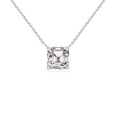 Exuding a sophisticated yet glamorous appeal, this platinum solitaire pendant looks truly timeless. The prong-set asscher-cut diamond exhibits an entrancing pattern of light with its symmetrical step-cut facets. Diamond Solitaire Pendant, Asscher Cut Diamond, White Gold Solitaire, Solitaire Pendant Necklace, White Gold Chains, Asscher Cut, Solitaire Pendant, Diamond Pendant Necklace, Fine Jewellery Necklace