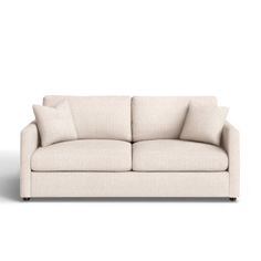 For small spaces, your child's sleepovers, or adding a low-profile extra bed just about anywhere, this 75" square arm sleeper sofa is our pick for a must-have, everyday essential. The sturdy seat cushions are reinforced with sinuous spring seats for durability, while foam fill adds a plush coziness all the way through. The frame is made from solid and engineered wood with plastic legs and classic polyester upholstery. This sofa easily pulls out into a queen-sized sleeper, perfect for unexpected Small Sleeper Sofa, The Big Comfy Couch, Small Sofa Bed, Comfy Couch, Sofa Size, White Sofas, Extra Bed, Living Room Furniture Sofas, Birch Lane