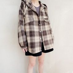 Women Vintage Woolen Blouse Hooded Plaid Thick Shirt Jacket, Comfortable Autumn Jackets With Snap Woolen Shirts For Women, Lovely Tops, Painting Gallery, Casual Jumpsuit, Casual Tops For Women, Loose Blouse, Fall Jackets, Tunic Shirt, Women Vintage