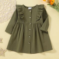 Toddler Kids Girls Long Sleeve Dress Best Children's Wholesale Clothing - PrettyKid Transparent Clothing, Girls Long Sleeve Dresses, Bohemian Style Clothing, Baby Dress Design, Romper Outfit, Button Front Dress, Wholesale Dress, Baby Outfits