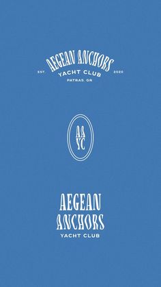 the logo for aegean anchor's yacht club on a blue background with white lettering