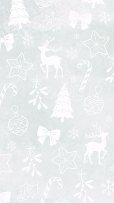 a white christmas wallpaper with ornaments and trees on the left side, in pastel blue