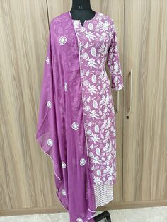 Indian Wedding Wear Salwar Kameez / Indian Ethnic Dress / Plus Size Silk Kurta Dress Traditional Indian Wear / Salwar Kameez Dupatta / Kurti Palazzo Set / Party Wear/ Silk Kurta Set Product Details Purple Printed Kurta Trousers & Dupatta  *Kurta design:  Floral Printed *Straight Shape *Regular Style * 3/4 Sleeves * Calf length straight hem * Cotton Blend weave fabric Trousers design: * Printed Trousers *Elasticated waistband *Slip-on closure Material & Care Kurta  fabric: Cotton Blend bottom fab Kurti Palazzo Set, Kurti Palazzo, Dress Traditional, Kurta Design, Kurta Dress, Palazzo Set, Indian Wedding Wear, Designer Kurtis, Silk Kurta