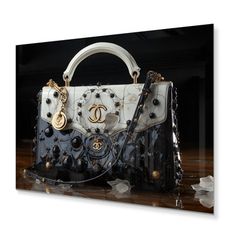 Bring contemporary abstraction to your home with this gray horizontal metal wall art. This "Minimalism Fashion Bag Couture II" metal artwork makes it the focal point of any room or office. Elevate your space with our exquisite metal wall decor printed on a sleek aluminum sheet. The marriage of industrial strength and artistic finesse creates a stunning visual impact. This durable, contemporary piece adds a modern edge to any room, effortlessly blending style and substance for a truly captivating Luxury Glamorous Hand-embellished Bags, Luxury Bag With Silver-tone Hardware And Coated Canvas, Glamorous Luxury Shoulder Bag With Silver-tone Hardware, Black Bags With Silver-tone Hardware For Shopping, Black Faux Leather Bag With Silver-tone Hardware, Amazon Shoes, Unique Bags, Metal Artwork, Amazon Fashion