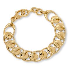 Soave Oro 14K Gold Electroform Curb Link Chain 7" Bracelet  Crafted from 14K yellow gold electroform over resin, this oversized curb-link chain bracelet makes a bold, stylish statement on your wrist any time.       Approx. 7"L x 1/2"W with 1" extender; fits 6-3/4" to 7-1/2" wrist     14K yellow gold electroformed over an inner core of resin     Lobster claw clasp Modern Gold-tone Chunky Chain Bracelet, Modern Gold-tone Bracelet With Chunky Chain, Modern Jewelry With Curb Chain Oval Link, Modern Jewelry With Oval Link Curb Chain, Modern Gold Chain Bracelet With Polished Finish, Gold-tone Gold Bracelet With Chunky Oval Link Chain, Modern Yellow Gold Chunky Chain Jewelry, Modern Gold Bracelet With Oval Link Curb Chain, Modern Gold-plated Bracelet With Chunky Chain