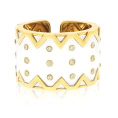 David Webb Platinum & 18K Yellow Gold RickRack White Enamel Diamond Bracelet | The Back Vault Luxury Enamel Cuff Bracelet, Luxury Enamel Cuff Bangle, Luxury Enamel Cuff Bracelet Bangle, Luxury Enamel Cuff Bangle Bracelet, Luxury White Enamel Bracelets, Luxury Yellow Gold Enamel Bangle, Luxury Enamel Cuff Bracelet Gift, Designer White Bangle Bracelet, Designer White Bangle Bracelets