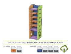 a 3d rendering of a french cleat sandpaper rack