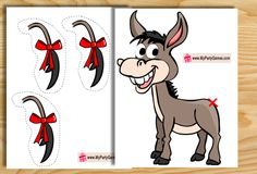 an image of a donkey with red bows on it's head cut out from paper