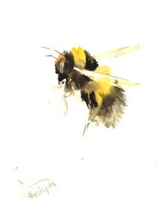 a painting of a bee flying in the air