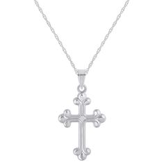 Display your faith with this lovely 14k white gold Fleur de Lis cross pendant necklace. Click on this JEWELRY & WATCHES GUIDE to learn about fit, styles, materials and more! Display your faith with this lovely 14k white gold Fleur de Lis cross pendant necklace. Click on this JEWELRY & WATCHES GUIDE to learn about fit, styles, materials and more! FEATURES Pendant dimensions: 0.5 in. x 0.875 in. Chain length: 16 in. + 2-in. extender Chain type: rope Clasp: spring-ring Metal: 14k white gold Plating Fine Sterling Silver Crucifix Necklace, Sterling Silver Crucifix Necklace In Fine Jewelry Style, Fine Jewelry Silver Crucifix Necklace, Silver Crucifix Necklace In Fine Jewelry Style, Classic Sterling Silver Crucifix Necklace, Sterling Silver Diamond Cut Cross Necklace, Classic Sterling Silver Cross Pendant Necklace, Classic Sterling Silver Cross Charm, Sterling Silver Cross Necklace With Diamond Cut