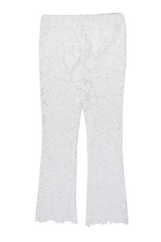 Just bought tickets to a music festival? These pants from Maje are perfect for the occasion! They're the perfect statement piece that'll have you looking hippie chic. Pair with a peasant blouse and flower crown and you'll be ready to head off to see your favorite band! Size S, Maje Size 1 Shell: 100% Cotton Lining: 100% Viscose Pullover closure w/ elastic waistband Flare style pant White short lining Lace design Waist 30" Total length 35" Inseam 24" Trendy Summer Festival Pants, Chic Lace Trim Pants For Spring, Chic Spring Pants With Lace Trim, Chic Pants With Lace Trim For Spring, Spring Party Pants With Lace Trim, Chic Lace Trim Bottoms For Spring, Chic Spring Bottoms With Lace Trim, Spring Fitted Pants With Lace Trim, Fitted Pants With Lace Trim For Spring