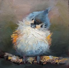 a painting of a bird sitting on a branch