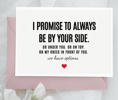 a card that says, i promise to always be by your side or under you on top