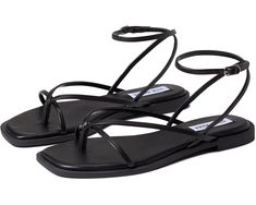 Steve Madden Agree Sandal | Zappos.com Sandals Women Flat, Cute Black Sandals Flats, Black Dressy Sandals, Black Strappy Sandals Outfit, Black Sandals Strappy, Black Sandals Outfit, Black Summer Sandals, Black Strap Sandals, Black Flat Sandals