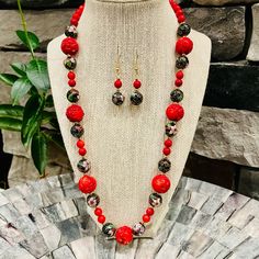 Handmade Necklace And Earrings Set Genuine Bamboo Coral Genuine Chinese Cloisonn Intricate And Detailed Carvings 14k Gold Plated All Vintage Beads Handmade With Love And Blessings Measures Approximately 22” Long Item Nk-58 Red Coral Round Beads For Jewelry Making, Red Coral Jewelry With Natural Stones, Red Round Jewelry Sets With Matching Earrings, Red Jewelry With Faceted Beads, Elegant Red Beaded Necklaces With Natural Stones, Red Jewelry Sets With Round Beads For Gift, Elegant Red Beaded Necklace With Natural Stones, Elegant Red Beaded Jewelry, Elegant Red Coral Jewelry With Gemstone Beads