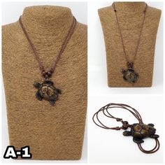 "Turtle Pendant Necklace. Adjustable Necklace. Sea Turtle Design. Meaning of the Turtle: Represents Protection, Longevity and Order This necklace can be used short or long : you can adjust the cord when ever you want. Turtle Dimensions Style A-1, A-2: 1.75\" Inches Long Turtle Dimensions Stile B-1, B-2 1.5\" Inches x 1\" Inch Satisfaction guaranteed. FAST SHIPPING! This beautiful necklace is unisex. Wear it as a choker or a long necklace. The necklace is fully adjustable from 16\" Inches to appr Unique Brown Jewelry With Adjustable Chain, Adjustable Brown Necklace For Gifts, Adjustable Brown Necklace For Gift, Brown Jewelry With Adjustable Chain For Jewelry Making, Brown Long Necklace Jewelry Gift, Sea Turtle Design, Sea Turtle Necklace, Turtle Jewelry, Turtle Gifts