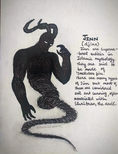 an ink drawing of a demon holding a snake