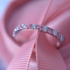 Wedding band with pink lab diamonds and white diamonds in white gold Beautiful Wedding Bands, Diamond Top, Pink Diamonds, Beautiful Pink Roses, Rose Tone, White Lab, Cvd Diamond, Star Wedding, Pink Ring