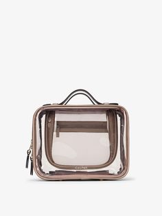 CALPAK Medium clear makeup bag with compartments in metallic bronze; CMM2201-BRONZE Clear Cosmetic Case, Mauve Jewelry, Medium Makeup, 17 Inch Laptop Backpack, Nars Lip, Media Makeup, Large Makeup Bag, Clear Makeup Bags, Hanging Toiletry Bag