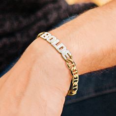 This Personalized Bracelet is available in either 925 Sterling Silver or 14K Gold over Sterling Silver. The length of the chain totals 7". The total length will vary depending on the length of the name entered. You can choose up to 10 letters on the name plate. The size of the name plate may vary depending on the amount of letters. Own yours today. Silver Jewlery, Name Necklaces, Personalized Bracelet, Name Jewelry, Colored Gems, Name Bracelet, Personalized Bracelets, Name Plate, Chain Lengths