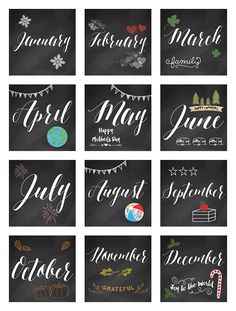 twelve months of the year chalkboard signs