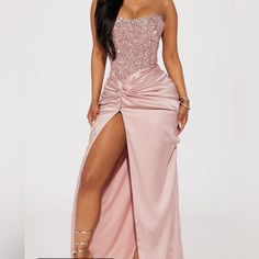 Satin Material Dust Pink Color Adjustable Tie Straps In The Back Size (Xs) Sparkle Prom Dress Short, Heels With Pink Dress, Prom Corset Dresses, Blush Pink Dress Formal, 16th Birthday Dresses, Pink Birthday Dresses, Rose Pink Prom Dress, Dress For Pageant, Pink Sweet 16 Dresses