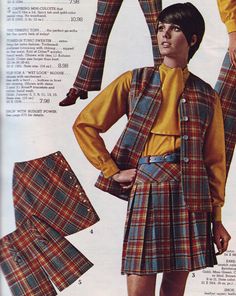 1960s Looks, Vest Skirt, Plaid Vest, 60s Fashion, Teen Fashion