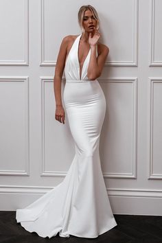 Elegant Mermaid Deep V Neck Elastic Satin Long Wedding Dress AB4060802 Mermaid Prom Dresses Sparkly, Homecoming Dresses Bodycon, Beach Wedding Bridesmaid Dresses, Bodycon Dress Homecoming, Prom Dresses Sparkly, Homecoming Dresses Sparkly, Long Wedding Dress, Sequin Homecoming Dress, Sparkly Prom Dresses