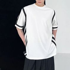 SPECIFICATIONS Applicable Scene: Casual Sleeve Length(cm): Short Applicable Season: summer Style: Youthful vitality Material: COTTON Collar: O-Neck Gender: MEN Tops Type: Tees Item Type: Tops Size: M, L, XL Color: White, Black Casual White Spliced T-shirt, White Long Sleeve T-shirt With Splicing, Spring White T-shirt With Contrast Color, White T-shirt With Contrast Stripes For Summer, White Patchwork Tops For Streetwear, Casual White Patchwork T-shirt, Crew Neck Top With Striped Sleeves For Streetwear, White Crew Neck T-shirt With Contrast Color, White Crew Neck T-shirt With Striped Sleeves