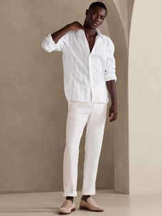 Reach for this intricately textured lightweight, breathable linen-blend shirt on any occasion that calls for casual yet refined style, crafted with linen, beloved for its ability to stay cool and fresh, even in heat and humidity.  Spread collar with Refined Style, Stay Cool, Shirt White, Linen Blend, Banana Republic, Heat, Collar