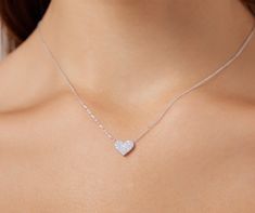 14K SOLID YELLOW GOLD DAINTY HEART NECKLACE WITH DIAMONDS Here is a dainty, delicate and simple, yet classy minimalist Heart Necklace. This is 14k Solid Gold. (We do not sell filled or plated jewelry) Perfect for everyday use. Metal : 14K Solid Gold Necklace Length : 17 inches / 42.5cm Heart Height : 6mm Heart Width : 7mm Diamond : 37 Diamonds --- Nice White Color Sparkle Diamonds ---- G-H color SI2 clarity Total Carat: 0.20ct ---MADE IN USA--- ---This is a beautiful 14K Solid White Gold Heart N White Gold Heart Necklace, Gold Diamond Heart Necklace, Dainty Heart Necklace, Classy Minimalist, Diamond Heart Necklace, Diamond Initial Necklace, Blush Nails, Heart Necklace Diamond, Solid Gold Necklace