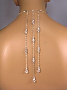 Triple Backdrop Back Necklace Bridal Necklace by TwoBeWedJewelry Adjustable Crystal Backdrop Necklace, Adjustable Silver Drop Crystal Necklace, Elegant Sterling Silver Beaded Crystal Necklace, Adjustable Silver Crystal Backdrop Necklace, Elegant Crystal Necklaces For Jewelry Making, Dazzling Crystal Drop Jewelry, Dazzling Drop Crystal Jewelry, Sterling Silver Jewelry With Faceted Beads For Wedding, Silver Crystal Backdrop Necklace With Adjustable Chain