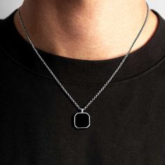 Some well-picked accessories can make all the difference when you are trying to upgrade your outfit, so don’t overlook our Square Gemstone Pendant Necklace which is built to last — constructed and crafted from our premium silver top-quality stainless steel offering both elegance and lasting durability. Featuring the best selling designer minimal rolo chain with our signature silver & black square pendant. - Size: One Size 56cm (22") Formal Black Necklace With Square Pendant, Formal Black Square Pendant Necklace, Luxury Men's Necklace With Square Pendant, Elegant Black Square Pendant Jewelry, Modern Black Square Pendant Necklace, Square Necklace, Silver Tops, Square Pendant, Mens Pendant