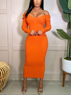 BASICS Off The Shoulder Rib Knit Bodycon Dress Long Sleeve Backless Dress, Ribbed Maxi Dress, Bodycon Midi Dress, Long Sleeve Knit Dress, Ribbed Knit Dress, Black Midi, Maxi Knit Dress, Knitted Dress, Bodycon Midi