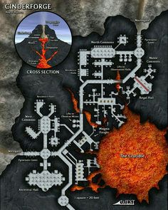 a map of the castle and its surrounding area is shown in this image, with an orange fireball at the center