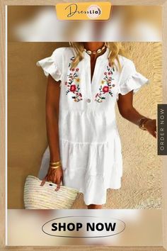 Plus Size 5xl Floral Print Boho Dress Women Tassle Sleeved White Mini A-lline Dress Autumn New Sweet Bohemian Loose Dresses Casual Knee-length Mini Dress With Floral Embroidery, Casual White Boho Dress With Floral Print, White Bohemian A-line Mini Dress, Casual Mini Dress With Floral Embroidery For Vacation, Casual Mini Dress With Floral Embroidery And Short Sleeves, Casual Boho Dress With Floral Embroidery V-neck, White Short Sleeve Boho Dress With Floral Print, White Short Sleeve Casual Boho Dress, Casual White Boho Dress With Floral Embroidery