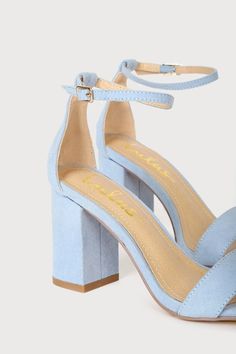 You're certain to step up your style essentials when you add the Lulus Arylee Light Blue Suede Ankle Strap Heels to your closet! Soft faux suede shapes a single toe strap, almond-shaped toe bed, and wrapped block heel. A dainty ankle strap rises from the sturdy heel cup and secures with a gold buckle. 3" wrapped block heel. Cushioned insole. Felted rubber sole has nonskid markings. All Man Made Materials. Imported. Lulus | Arylee Light Blue Suede Ankle Strap Heels | Size 11. Style Essentials, Almond Shaped, Size 11 Heels, Pretty Prom Dresses, Random Thoughts, Ankle Strap Heels, Ankle Straps, Blue Suede, Fashion Essentials