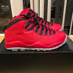 About This Product The Air Jordan 10 Retro 'Bulls Over Broadway' Helped Celebrate 30 Years Of Jordan Brand. The Shoe Gives The Nod To Michael Jordan Scoring 55 Points Against The New York Knicks At Madison Square Garden After His 1995 Return To The Nba. The Gym Red And Black Upper Combine For A Familiar 'Bred' Look, While The Speckled Wolf Grey Sole Unit Includes Bars Underfoot Commemorating Michael Jordan's Earlier Career Achievements. The Inside Of The Tongue Sports Special Air Jordan Logo. Training Sneakers With Branded Insole And Round Toe, Leather Training Sneakers With Round Toe, Jordan Lace-up Shoes With Cushioned Footbed, Red Jordan Shoes With Abzorb Midsole, Sporty Sneakers With Red Sole And Round Toe, Leather High-top Sneakers For Training, Red Sole Sports Sneakers With Round Toe, Sporty Jordan Shoes With Round Toe And Laces, Sporty Jordan Shoes With Red Sole In Leather