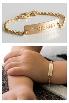 Personalized Kids Bar Bracelet comes in 14k gold fill or Sterling Silver. LEILA Jewlery Personalized Gold Chain Bracelet For Birthday, Gold Metal Bracelets For Birthday, Gold Bracelets For Birthday, Gold Metal Birthday Bracelets, Customizable Gold Jewelry For Bridesmaid Gift, Metal Bracelets For Wedding And Mother's Day, Customizable Gold Dainty Charm Bracelet, Gold Dainty Chain Bracelet For Birthday, Dainty Customizable Gold Bracelets