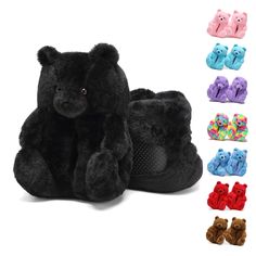 PRICES MAY VARY. 【Teddy Bear Slippers Size】:Teddy Bears Slippers all-inclusive design, suitable for women size 5.5-9.5, men size 5.5-8.5. Teddy Bear slippers may feel a bit snug at first and then they will stretch a little to a customized fit after several wearing them. Easy slip-on slippers, Breathable, Non-Slip, Warm, Wear-resistant, Shock Absorption. 【Teddy Bears Slippers Design】: The overall design is a naive plush teddy bear image design. The cute teddy bears' fur is super soft to the touch Teddy Bear Slippers Black, Cute House Shoes, Bear Claw Slippers, Teddy Slippers, Christmas Gifts For Teens, Teddy Bear Slippers, Slippers Design, Red Teddy Bear, Slippers Fluffy