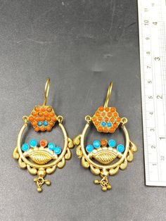 Beautifull vintage Afghan handicraft gold plated earring Handmade Earring, Gold Nugget, Vintage Afghan, Coral Stone, Natural Coral, Gold Plated Earrings, Agate Beads, Turquoise Stone, Loose Beads