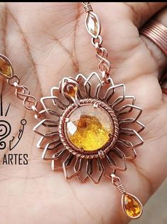 Wire Wrapped Sun Pendant Tutorial, Artisan Gold Wire Wrapped Crystal Necklace, Wire Wrapped Amber Pendant Necklace, Amber Agate Wire Wrapped Necklace, Wire Wrapped Jasper Pendant Necklace, Wire Pendant, Wire Wrapping, Jewelry Making, Pendant