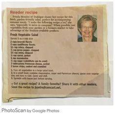 an old newspaper with a recipe on it