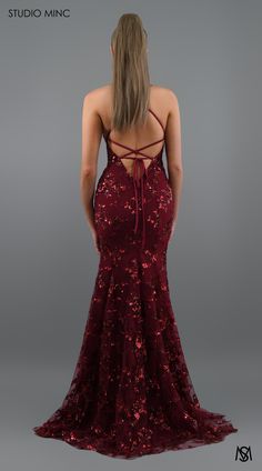 CHERRY JADORE – STUDIO MINC backless lace up sequin floral #promdress #formaldress Studio Minc, Prom Inspo, Formal Prom Dress, Senior Prom, School Dances, Backless Design