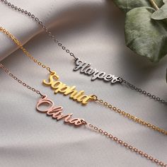 Welcome to MeiraGoldJewelry, where we create exquisite name necklaces to commemorate life's most precious moments. Our personalized name necklaces are the perfect choice for adorning your neck on occasions such as Christmas 🎄, New Year 🎉, Valentine's Day 💖, Mother's Day 🌹, Women's Day, Thanksgiving, Anniversaries 🥂, Weddings 💍, Birthdays 🎂, and more. These pieces are meticulously crafted to bring an elegant touch to your celebrations, transforming them into unforgettable memories that wil Customizable Rose Gold Name Necklace For Anniversary, Personalized Rose Gold Name Necklace For Anniversary, Delicate Name Charm Necklaces For Anniversary, Delicate Name Charm Necklace For Anniversary, Delicate Name Necklace For Mother's Day Gift, Rose Gold Name Necklace For Gifts, Rose Gold Name Necklace For Anniversary, Minimalist Personalized Name Necklace For Anniversary, Dainty Name Charm Necklaces For Anniversary