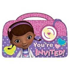 Get ready to invite guests to your child's birthday party with these Doc McStuffins invitations. The set includes 8 invitations with envelopes from Amscan-Party, featuring a vibrant and colorful design that will surely excite your child's friends. These invitations are perfect for any child's birthday party and are made of durable paper material. Make your party planning easy with these disposable invitations, which include all the important information like date, time, and location. The Doc McS Disney Doc Mcstuffins, Doc Mcstuffins Birthday Party, Doc Mcstuffins Party, Doc Mcstuffins Birthday, 40th Birthday Cards, Postcard Invitation, Doc Mcstuffins, Birthday Party Planning, Disney Junior