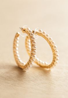 Pearl Hoops Earrings Style # 91571!196!10 Elegant Small Hoop Clip-on Earrings, Trendy Hoop Earrings With Pearl Drop, Elegant Metal Hoop Beaded Earrings, Elegant Metal Beaded Hoop Earrings, Elegant Gold Beaded Hoop Earrings, Elegant Adjustable Hoop Earrings, Elegant Adjustable Small Hoop Wrap Earrings, Trendy Hoop Earrings For Wedding, Trendy Wedding Hoop Earrings