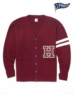 HARVARD VARSITY CARDIGAN - BURGUNDY Varsity Jacket Aesthetic, Varsity Cardigan, Outfit Cardigan, J Press, Varsity Sweater, Winter Gear, Mens Fashion Fall, Spring Sweater, Spirit Wear